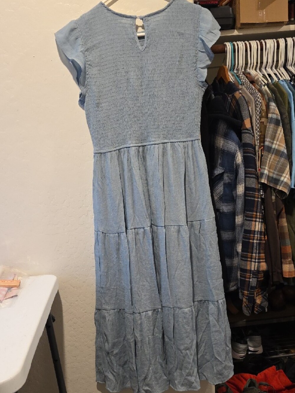 Light Blue Tiered Maxi Dress with Flutter Sleeves - Picture 4 of 6